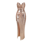 Strapless Sequin Wrap Maxi Dress H6058