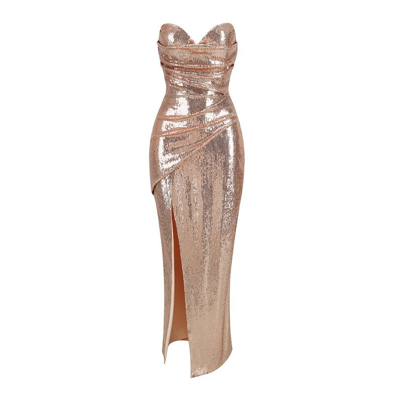 Strapless Sequin Wrap Maxi Dress H6058