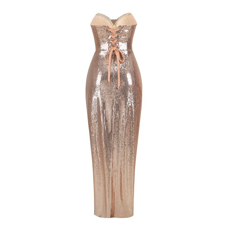 Strapless Sequin Wrap Maxi Dress H6058