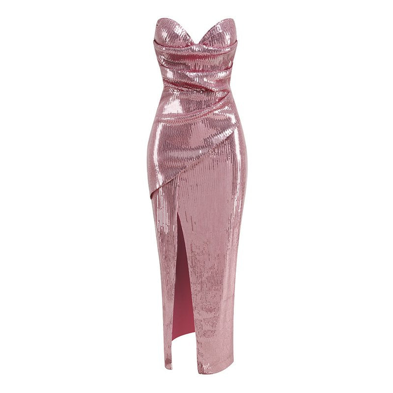 Strapless Sequin Wrap Maxi Dress H6058