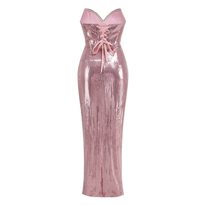 Strapless Sequin Wrap Maxi Dress H6058