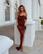Strapless Sheer Ruched Maxi Dress H4868
