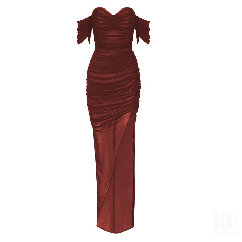 Strapless Sheer Ruched Maxi Dress H4868