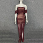 Strapless Sheer Ruched Maxi Dress H4868