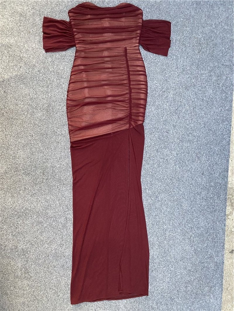 Strapless Sheer Ruched Maxi Dress H4868