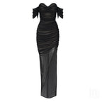 Strapless Sheer Ruched Maxi Dress H4868