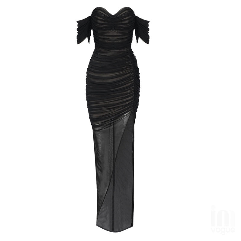 Strapless Sheer Ruched Maxi Dress H4868
