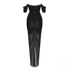Strapless Sheer Ruched Maxi Dress H4868