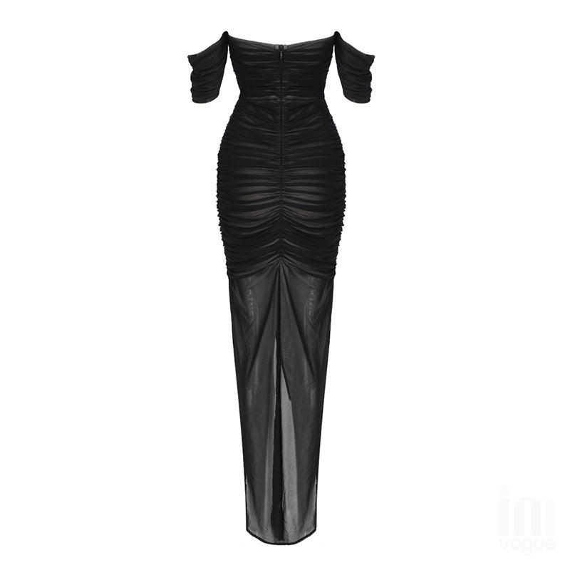 Strapless Sheer Ruched Maxi Dress H4868