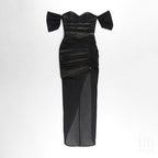 Strapless Sheer Ruched Maxi Dress H4868