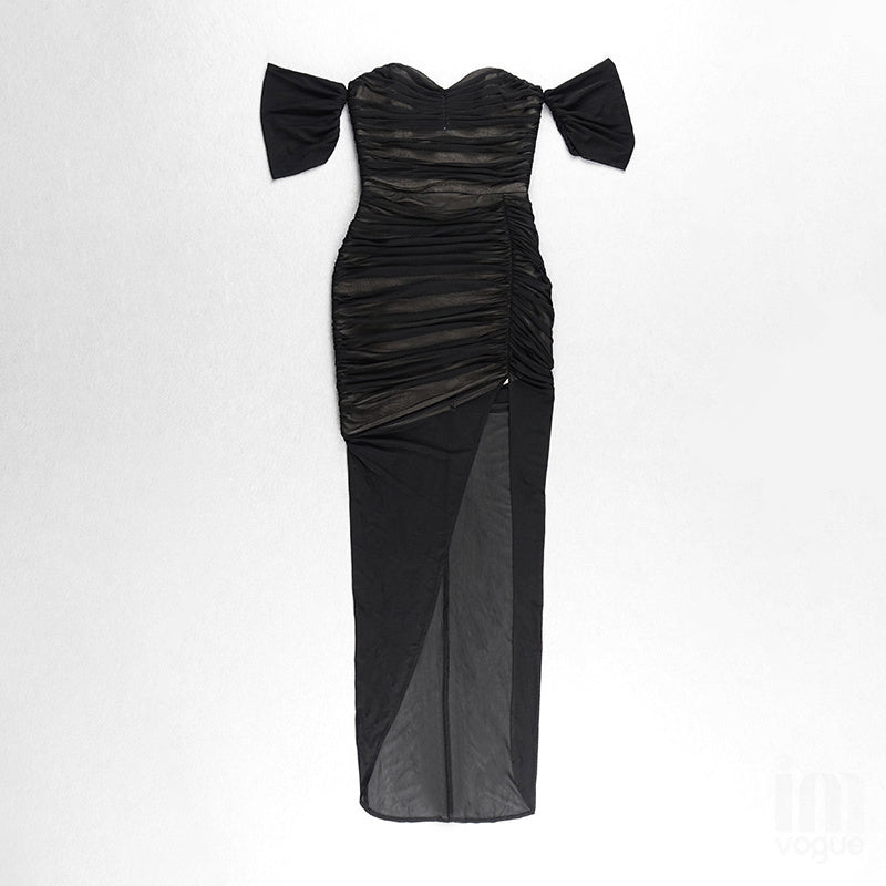 Strapless Sheer Ruched Maxi Dress H4868