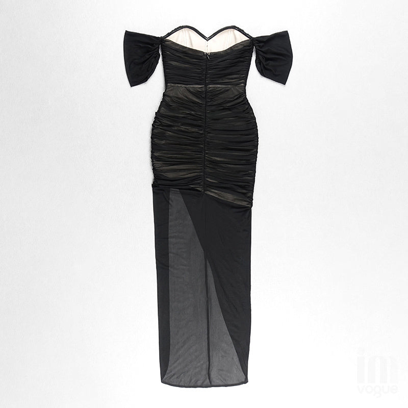 Strapless Sheer Ruched Maxi Dress H4868