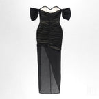 Strapless Sheer Ruched Maxi Dress H4868