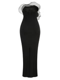 Strapless Sheer Ruffle Maxi Dress H6553
