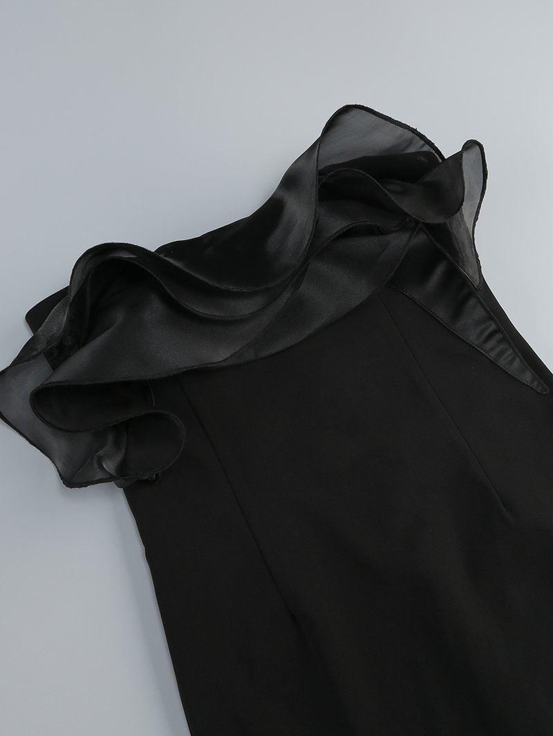 Strapless Sheer Ruffle Maxi Dress H6553