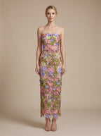 Strapless Sleeveless 3D Flower Embroidery Mesh Party Dress D26023