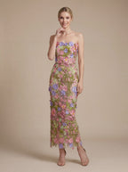 Strapless Sleeveless 3D Flower Embroidery Mesh Party Dress D26023
