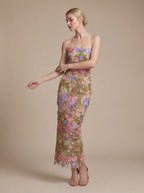 Strapless Sleeveless 3D Flower Embroidery Mesh Party Dress D26023