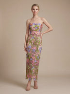 Strapless Sleeveless 3D Flower Embroidery Mesh Party Dress D26023