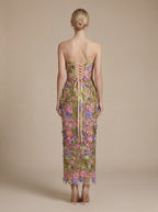 Strapless Sleeveless 3D Flower Embroidery Mesh Party Dress D26023