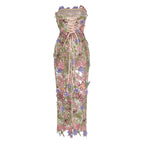 Strapless Sleeveless 3D Flower Embroidery Mesh Party Dress D26023