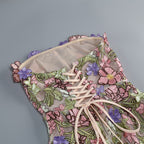 Strapless Sleeveless 3D Flower Embroidery Mesh Party Dress D26023