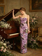 Strapless Sleeveless Colorful Floral Embroidery Mesh Gown D2608