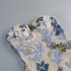 Strapless Sleeveless Colorful Floral Embroidery Mesh Gown D2608