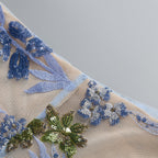 Strapless Sleeveless Colorful Floral Embroidery Mesh Gown D2608