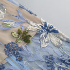 Strapless Sleeveless Colorful Floral Embroidery Mesh Gown D2608