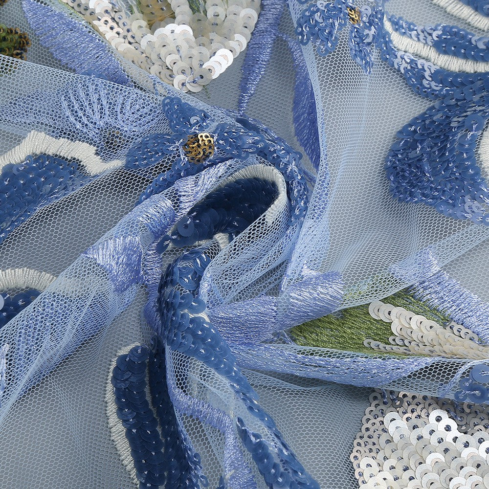 Strapless Sleeveless Colorful Floral Embroidery Mesh Gown D2608