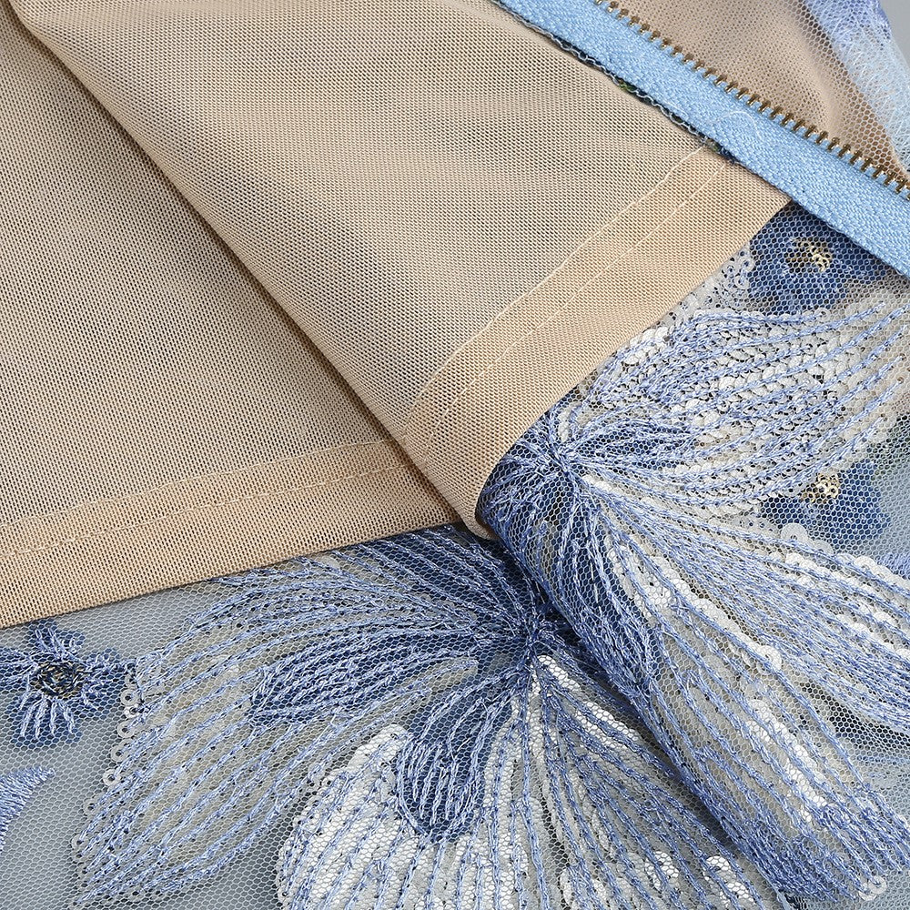 Strapless Sleeveless Colorful Floral Embroidery Mesh Gown D2608