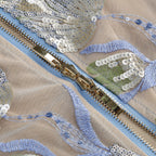 Strapless Sleeveless Colorful Floral Embroidery Mesh Gown D2608