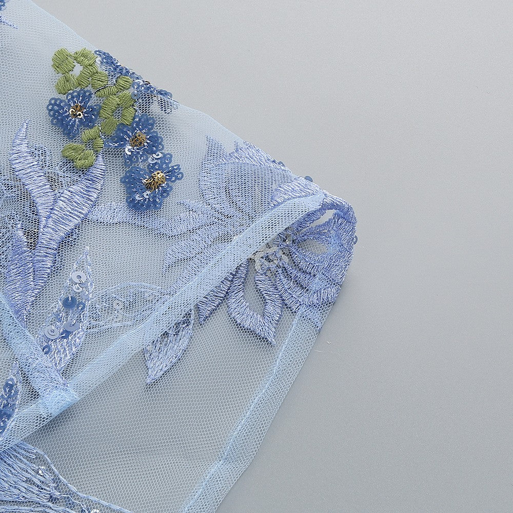 Strapless Sleeveless Colorful Floral Embroidery Mesh Gown D2608