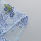 Strapless Sleeveless Colorful Floral Embroidery Mesh Gown D2608