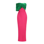 Strapless Sleeveless Contrast Color Block Satin Mermaid Gown D26019