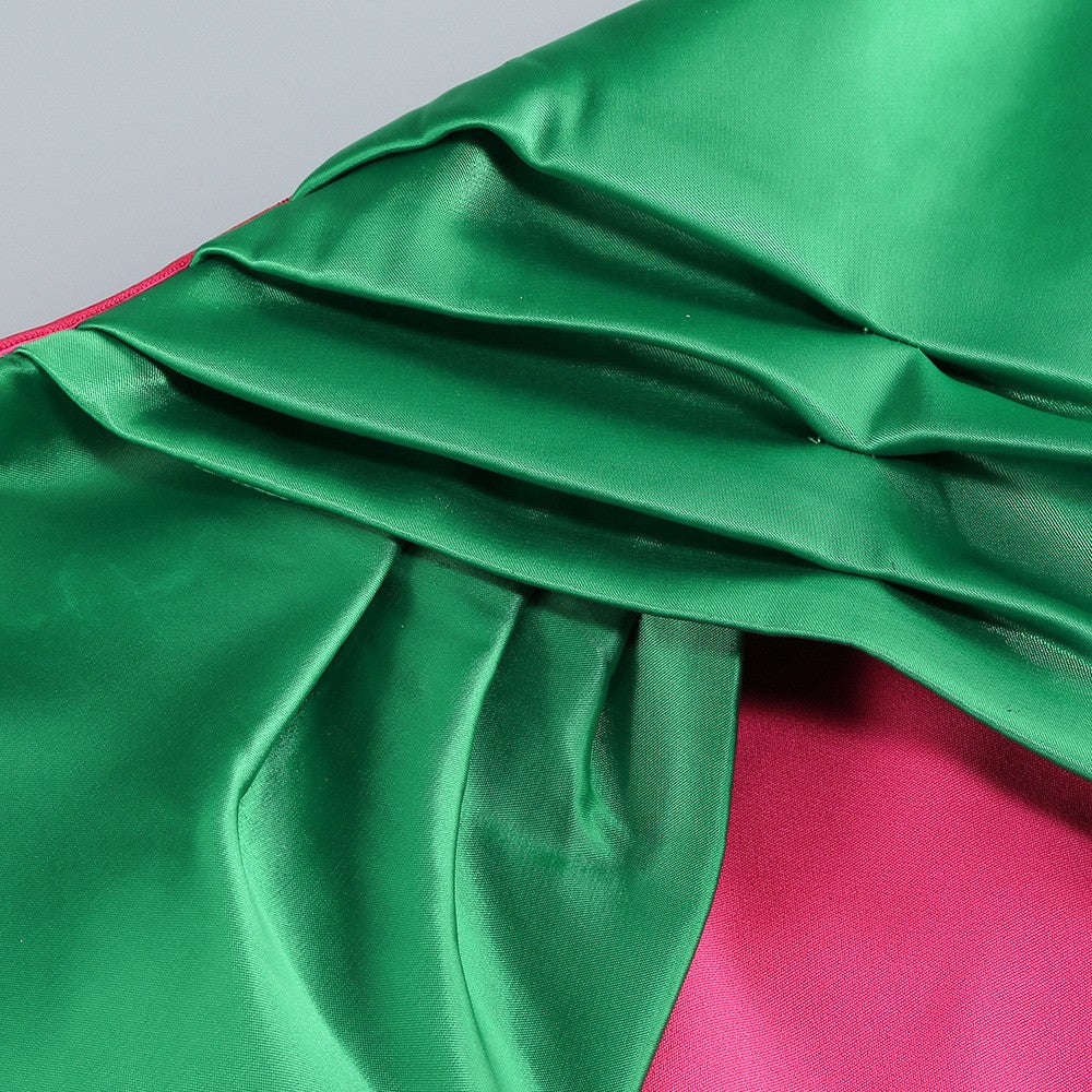 Strapless Sleeveless Contrast Color Block Satin Mermaid Gown D26019