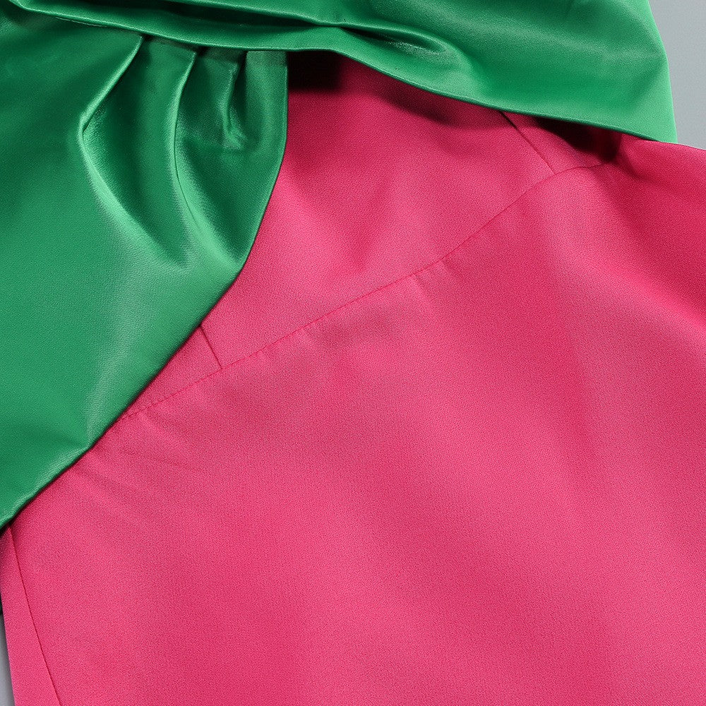 Strapless Sleeveless Contrast Color Block Satin Mermaid Gown D26019