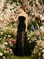 Strapless Sleeveless Polka Dot Mesh Overlay Maxi Dress D2606