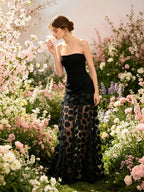 Strapless Sleeveless Polka Dot Mesh Overlay Maxi Dress D2606