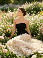 Strapless Sleeveless Polka Dot Mesh Overlay Maxi Dress D2606