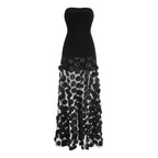Strapless Sleeveless Polka Dot Mesh Overlay Maxi Dress D2606