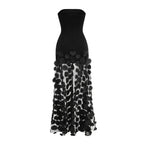 Strapless Sleeveless Polka Dot Mesh Overlay Maxi Dress D2606