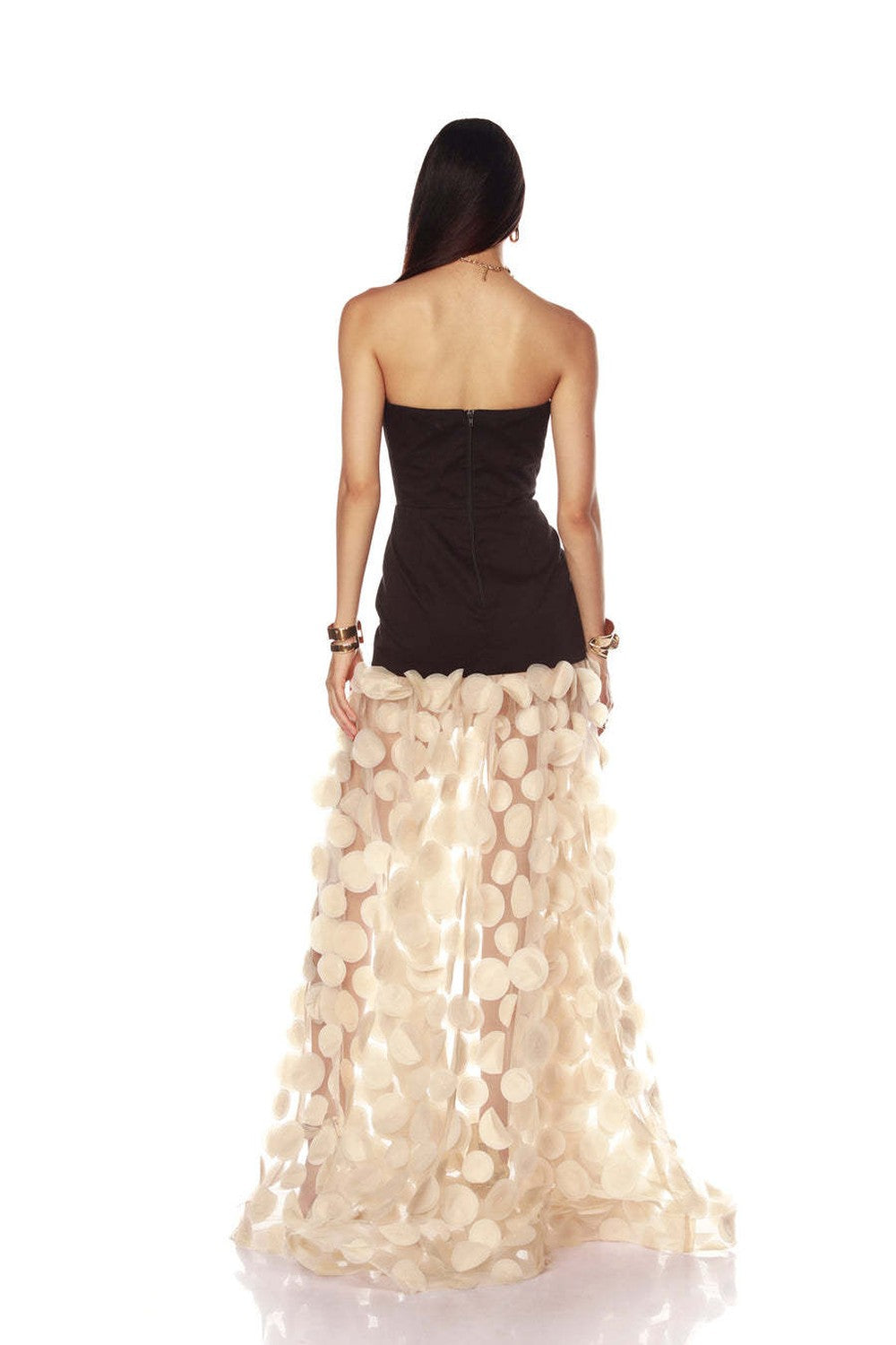 Strapless Sleeveless Polka Dot Mesh Patchwork Maxi Dress D2601