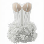 Strapless Sleeveless Sheer Floral Applique Bubble Hem Mini Dress D26020