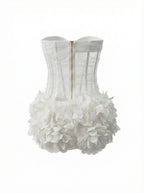 Strapless Sleeveless Sheer Floral Applique Bubble Hem Mini Dress D26020
