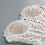 Strapless Sleeveless White Lace Corset Sheer Drape Mini Dress D26017