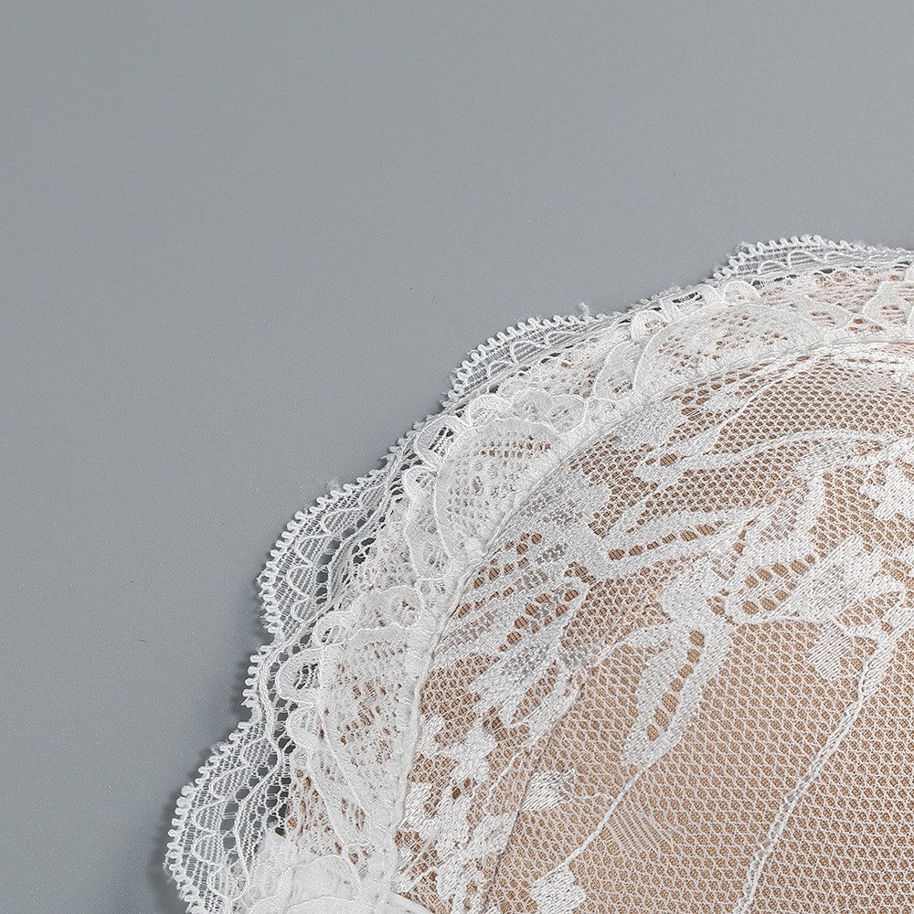 Strapless Sleeveless White Lace Corset Sheer Drape Mini Dress D26017