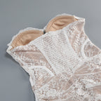 Strapless Sleeveless White Lace Corset Sheer Drape Mini Dress D26017