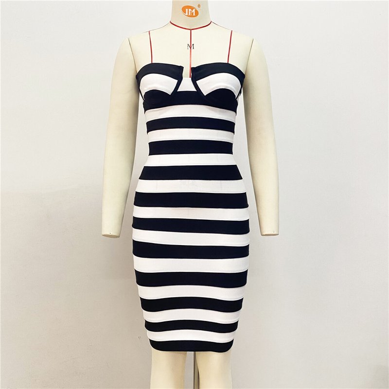 Strapless Striped Bandage Mini Dress H6285
